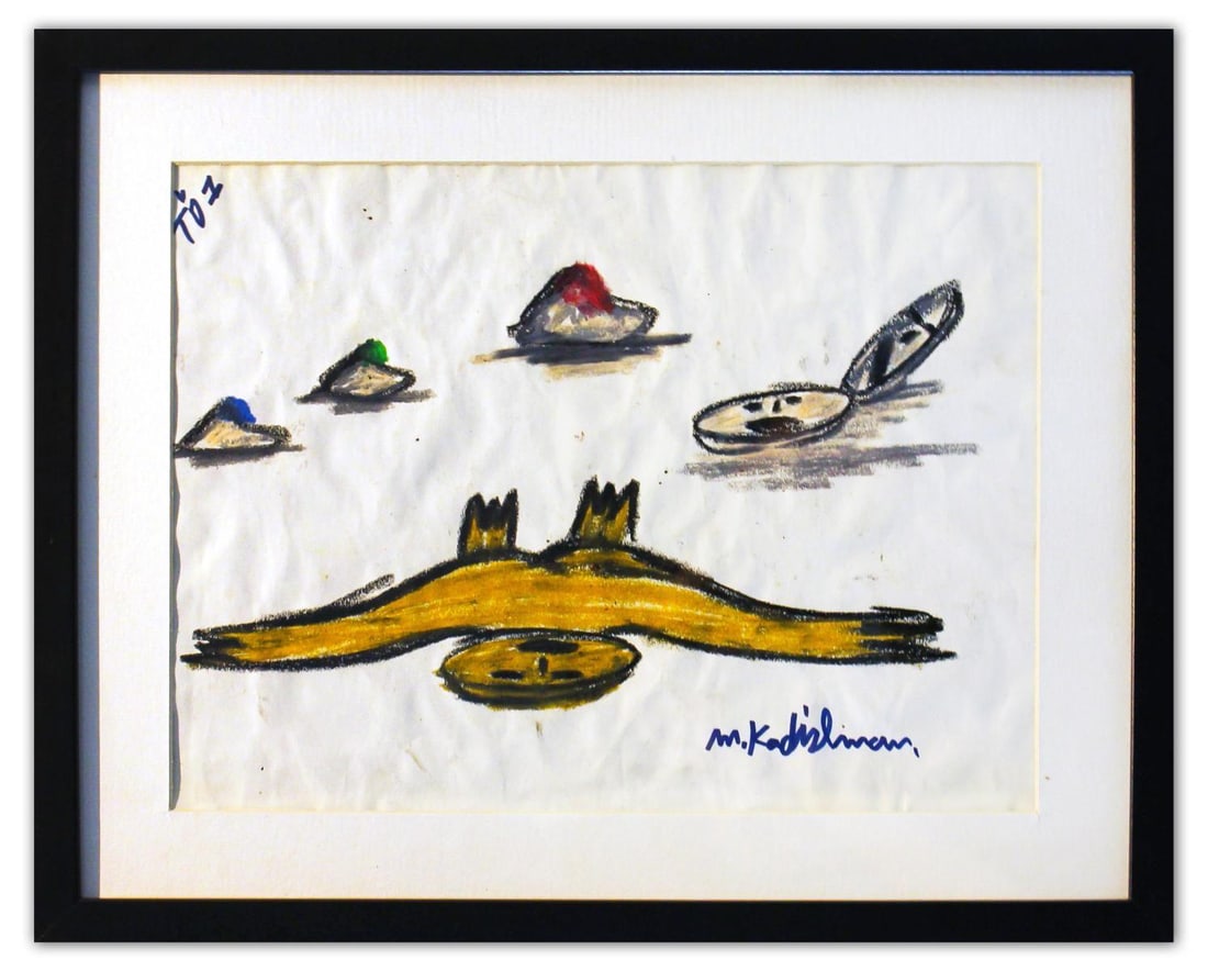 Menashe Kadishman- Pastel on Paper "Untitled": Artist: Menashe Kadishman. Medium: Pastel on Paper. Title: Untitled. Size: 12" x 16.5". Measures approx. 15.5" x 19.5" (framed). Signature: Hand Signed by the artist. Certificate of Authenticity: Is i
