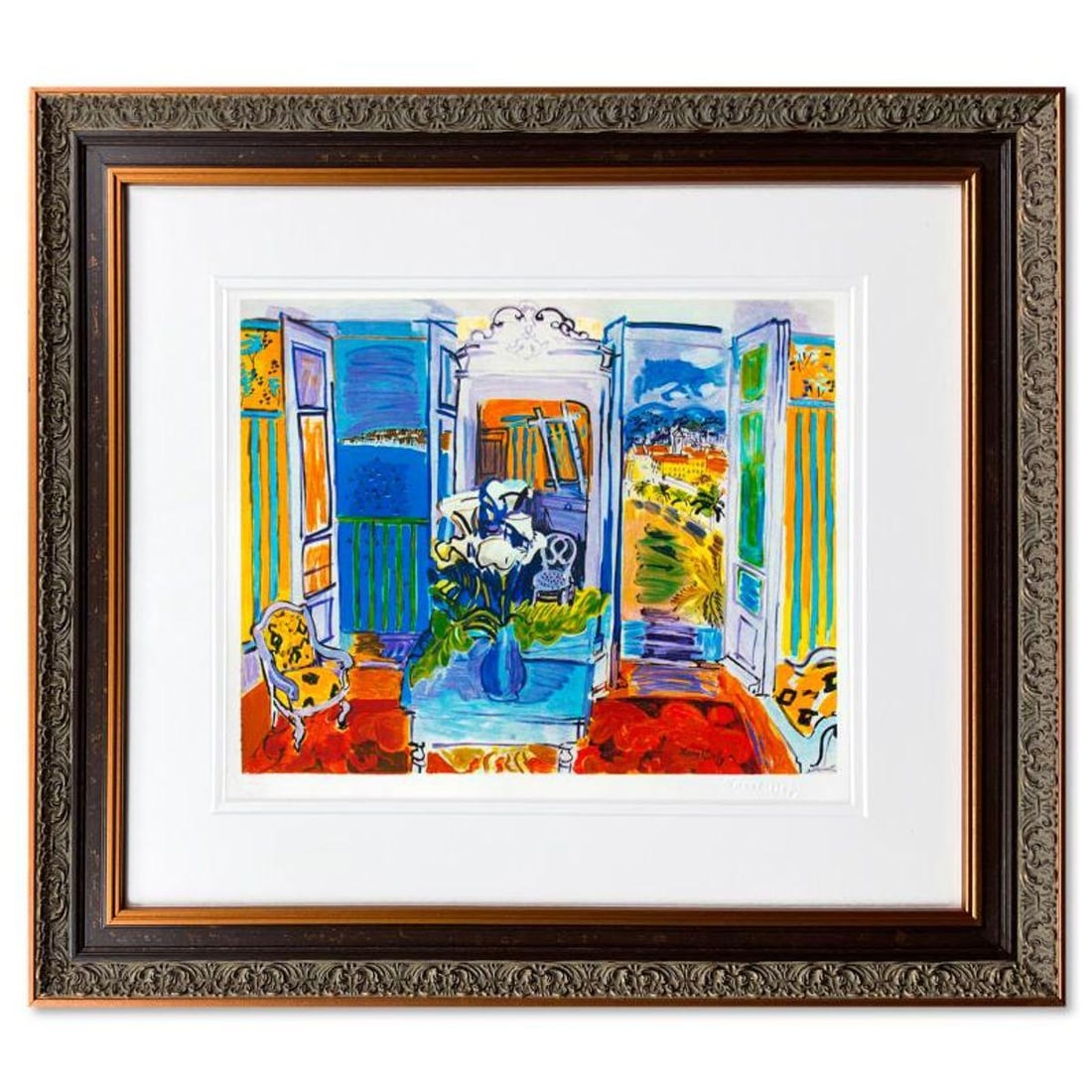 Raoul Dufy (1877-1953), "Interieur A La Fenetre Ouverte" Framed Limited Edition Lithograph with: Interieur A La Fenetre Ouverte is a framed limited edition lithograph on paper by Raoul Dufy. Printed by Atelier Tete a Tete in Paris and authorized by Dufy owners of rights and ADAGP Paris , the piec