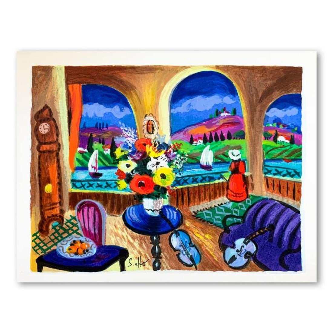 Shlomo Alter (1936-2021), "Spanish Guitar" Hand Signed Limited Edition Serigraph on Paper with: Spanish Guitar is a limited edition serigraph on paper by Shlomo Alter (1936-2021). It is numbered and hand signed and includes a letter of authenticity. Measures approximately 8.5" x 11" (image). Ref