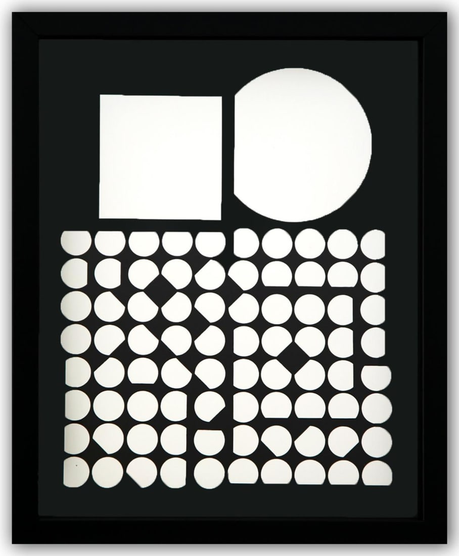 Victor Vasarely- Heliogravure Print "Untitled": Artist: Victor Vasarely. Medium: Heliogravure Print. Title: Untitled. Size: 13" x 10". Measures approx. 15" x 12" (framed). Additional: Custom Framed. Reference#: 21508.