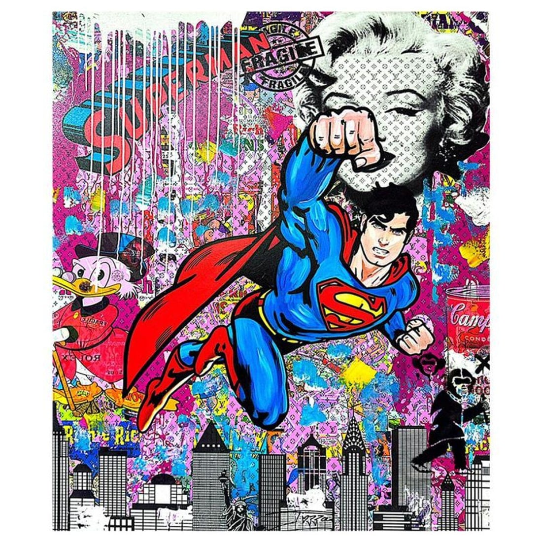 Jozza, "King of New York" Unique Mixed Media on Canvas, Hand Signed Inverso with Letter of (1 of 1)