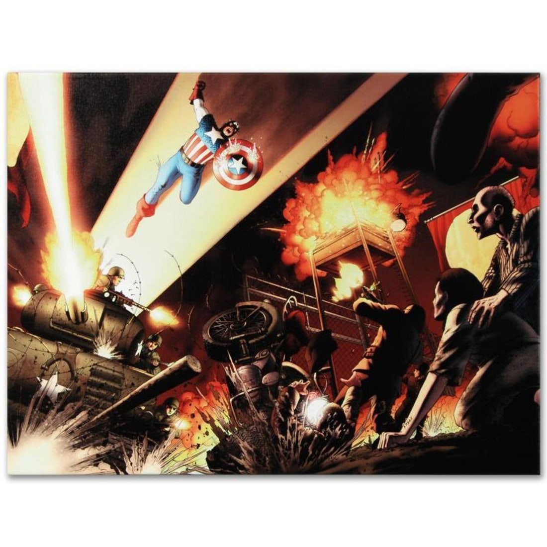 Marvel Comics "Fallen Son: Death of Captain America #5" Numbered Limited Edition Giclee on Canvas by: A piece of comic book history, this limited edition, from original art by John Cassaday, depicts a heroic Captain America in action. In 1997, shortly after his entrance into the world of comic book ar