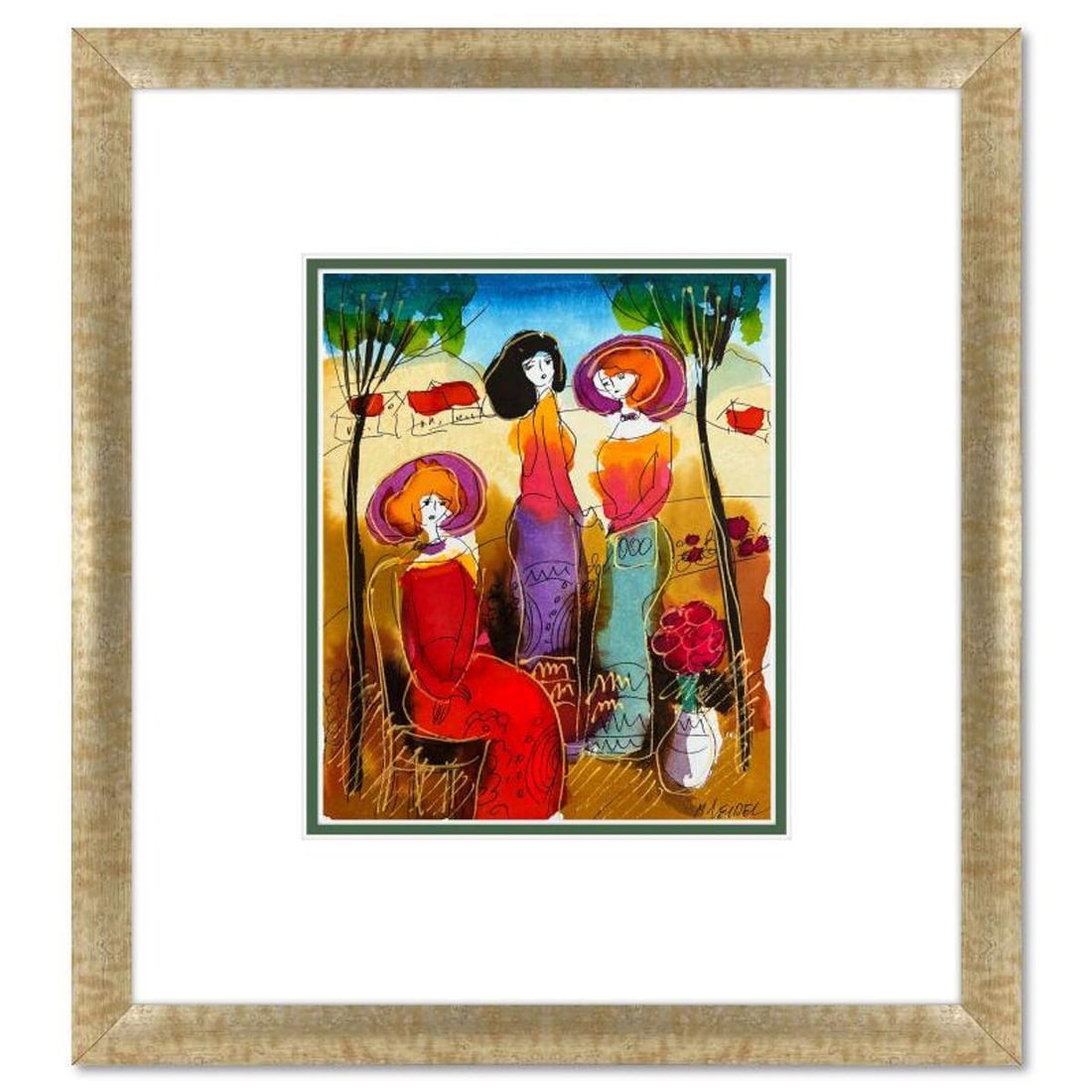 Moshe Leider, Framed Original Mixed Media Watercolor Painting, Hand Signed with Letter of: This is an original mixed media watercolor painting on paper by Moshe Leider. Hand signed by the artist, this piece comes custom framed and includes a Letter of Authenticity. Measures approximately 16