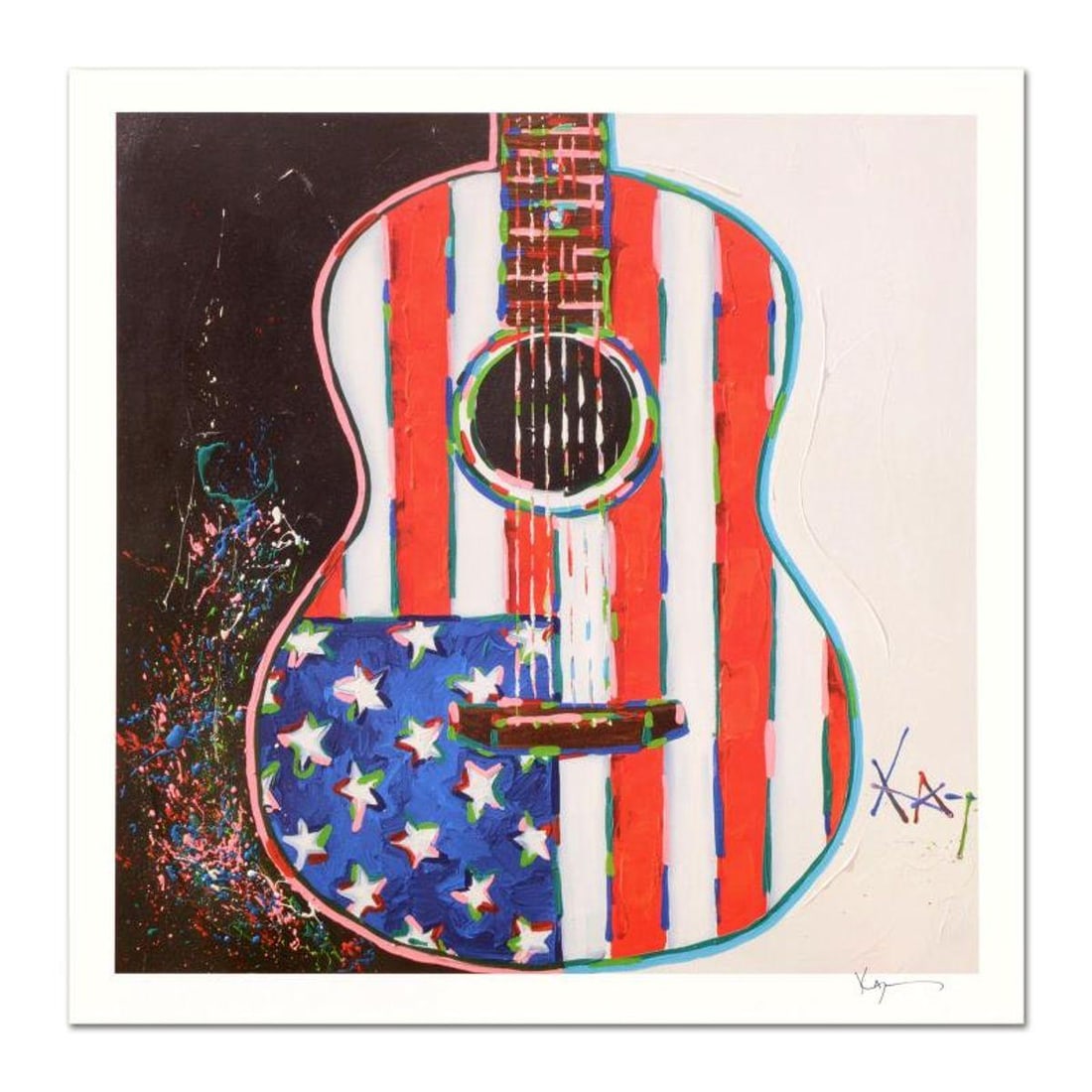 KAT, "American Acoustic" Limited Edition Lithograph, Numbered and Hand Signed with Certificate of: American Acoustic is a limited edition lithograph on paper by KAT, numbered and hand signed by the artist. Includes Certificate of Authenticity. Measures approx. 20" x 20" (border); 17" x 17" (image).