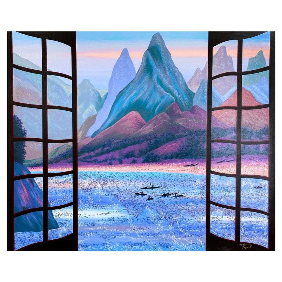 Fanch Ledan, "Mystic Mountains" Limited Edition Serigraph, AP Numbered Inverso and Hand Signed with: Mystic Mountains is a limited edition serigraph on paper by Fanch, AP numbered and hand signed by the artist. Includes Letter of Authenticity. Measures approx. 25.5" x 30" (border), 23" x 27" (image).