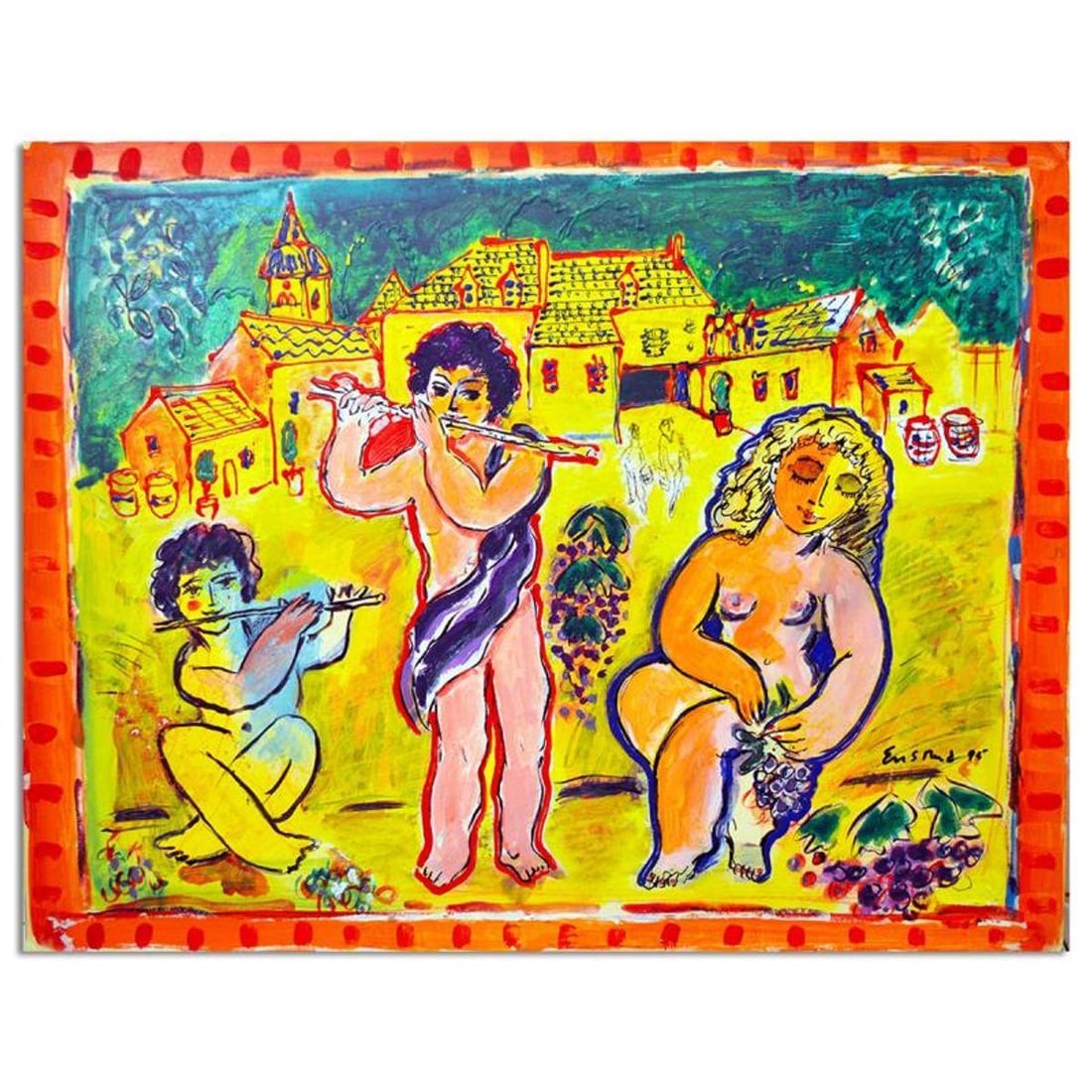 Wayne Ensrud, "Serenade At Chambolle Musigny, Burgundy" Mixed Media Original Artwork with COA.: "Serenade At Chambolle Musigny, Burgundy" is an original Mixed Media on Board by Wayne Ensrud. The piece is hand signed by the artist and comes with a Certificate of Authenticity. Measures approximate