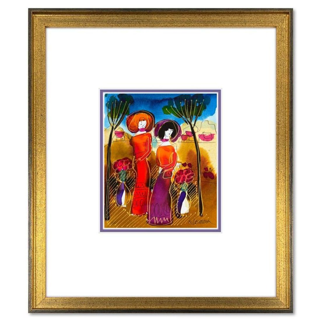 Moshe Leider, Framed Original Mixed Media Watercolor Painting, Hand Signed with Letter of (1 of 2)