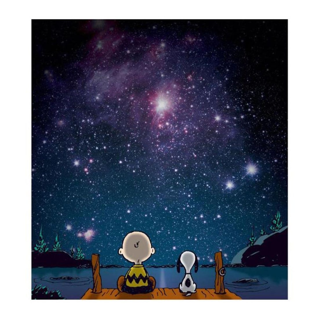 Peanuts, "Stars" Hand Numbered Canvas (40"x44") Limited Edition Fine Art Print with Certificate of: A beautiful edition combining the artwork of Schulz, with an official photograph from the NASA archives. Credited University of Wisconsin. You won't be able to stop looking at this stunning piece once