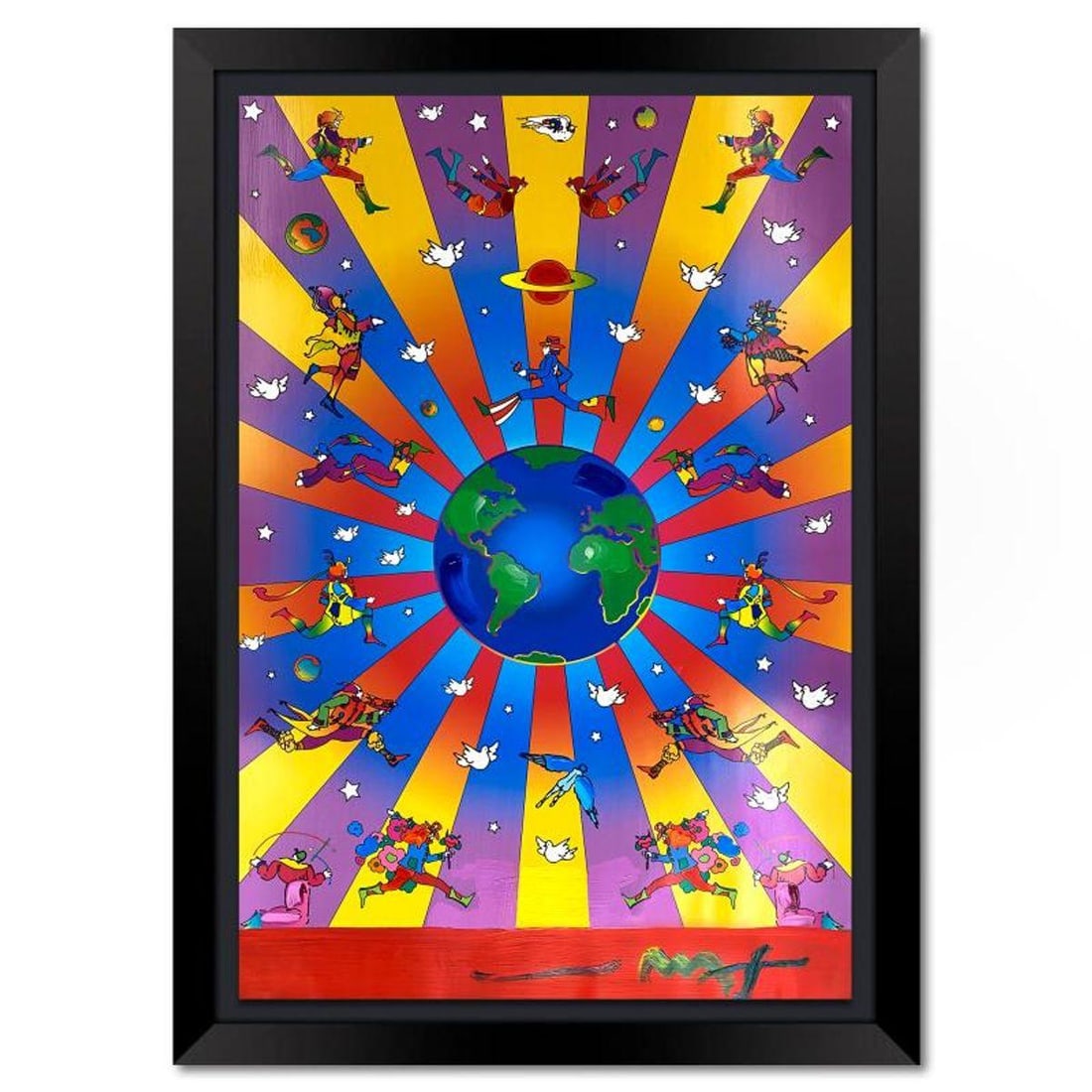 Peter Max, "Earth Day 2000" Framed One-of-a-Kind Mixed Media, Hand Signed with Registration Number: "Earth Day 2000" is a one-of-a-kind mixed media on paper, hand signed by Peter Max. The piece comes custom framed with a backside cutout to display Peter Max Studio registration number 280459 certifyi