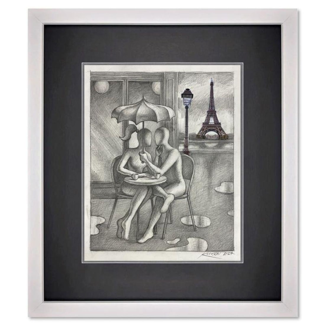 Mark Kostabi, "That Magic Moment" Framed Original Mixed Media Drawing on Paper, Hand Signed with: "That Magic Moment" is an original mixed media drawing on paper by Mark Kostabi, hand signed by the artist. This piece comes custom framed. Includes Certificate of Authenticity. Measures approx. 18.5"