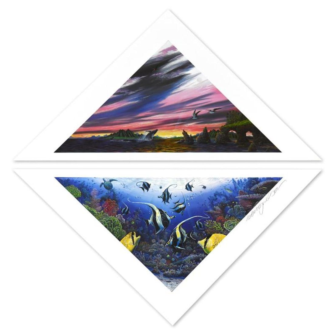 Robert Lyn Nelson, "Diamonds of the Sea" Limited Edition Mixed Media, Numbered and Hand Signed with: Diamonds of the Sea is a limited edition mixed media diptych on paper by Robert Lyn Nelson, numbered and hand signed by the artist. Includes Letter of Authenticity. Measures approx. 28.5" x 29.5" (wit