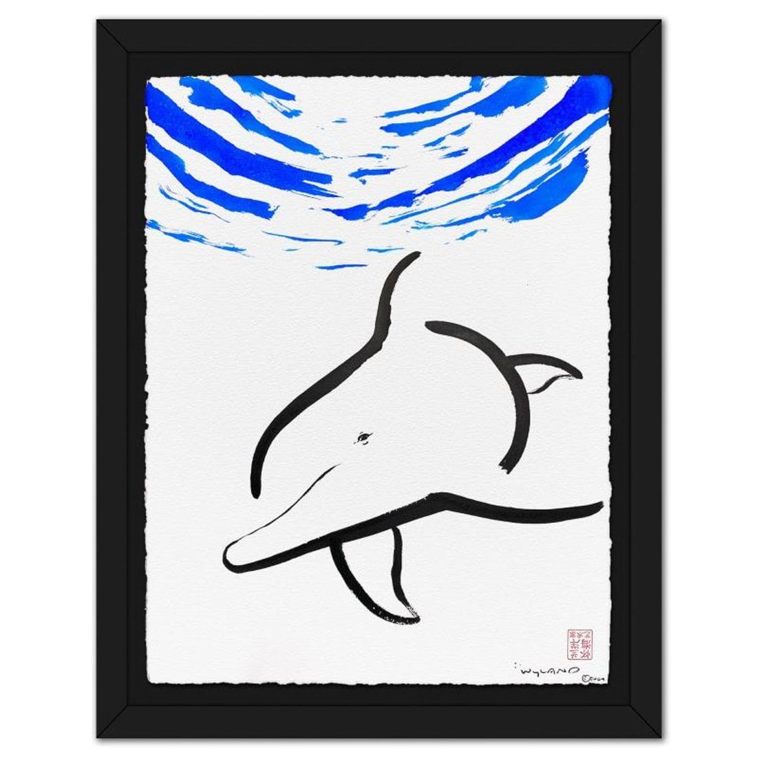 Wyland, "Dolphin" Framed Original Sumi Ink Painting, Hand Signed with Letter of Authenticity.: "Dolphin" is an original sumi ink painting on paper by Wyland, hand signed by the artist. This piece comes custom framed. Includes Letter of Authenticity. Measures approx. 37" x 30" (frame), 30" x 23"