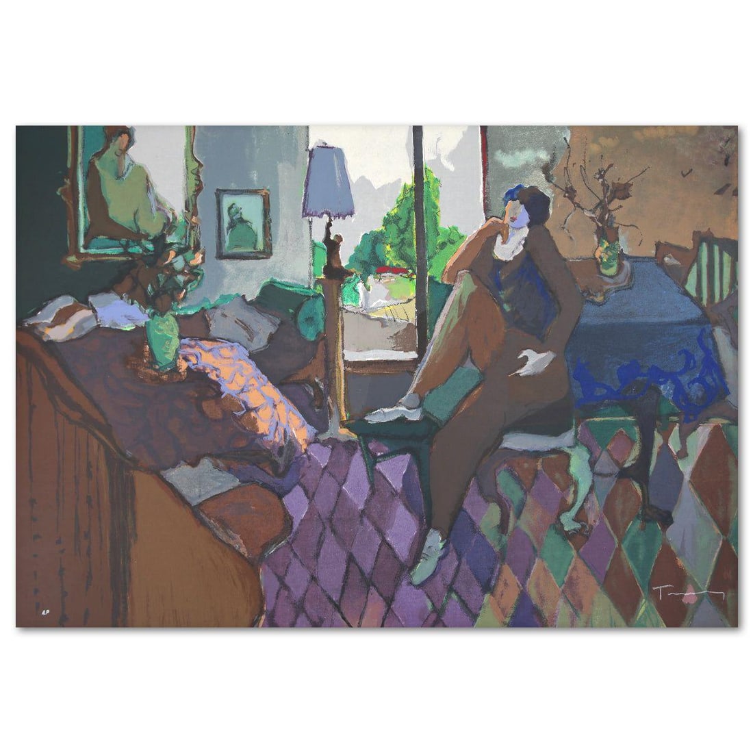 Itzchak Tarkay- Serigraph "Purple Room": Artist: Itzchak Tarkay. Medium: Serigraph. Title: Purple Room. Size: 24" x 34". Signature: Hand Signed. Reference#: 74748.