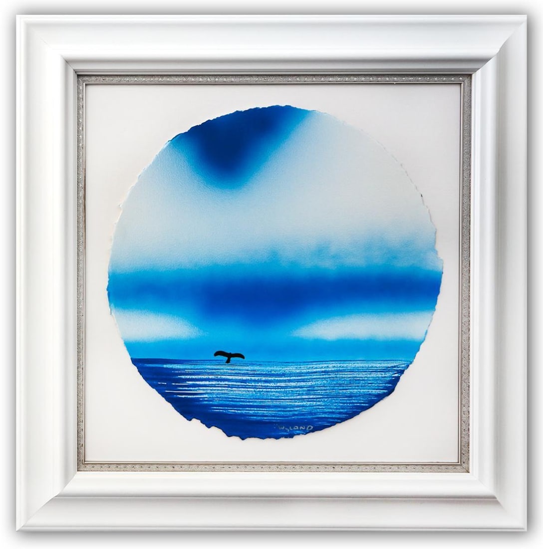 Wyland- Original Watercolor Painting on Deckle Edge Paper "Fluke": Artist: Wyland. Medium: Original Watercolor Painting on Deckle Edge Paper. Title: Fluke. Size: 19" x 19". Measures approx. 30" x 30" (framed). Signature: Hand Signed by the artist. Certificate of Auth