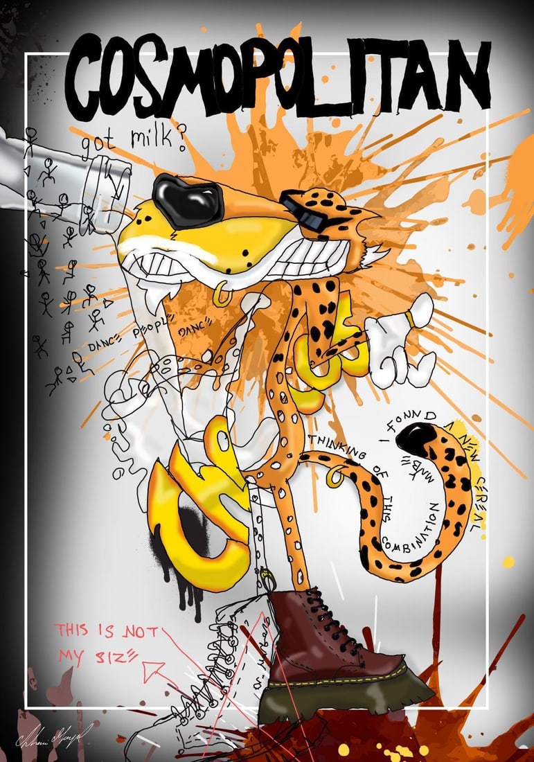 Shani Moyal- Mixed Media "Cheetos": Artist: Shani Moyal. Medium: Mixed Media. Title: Cheetos. Size: 33" x 24". Signature: Hand Signed by the artist. Certificate of Authenticity: Is included. Reference#: 14240.