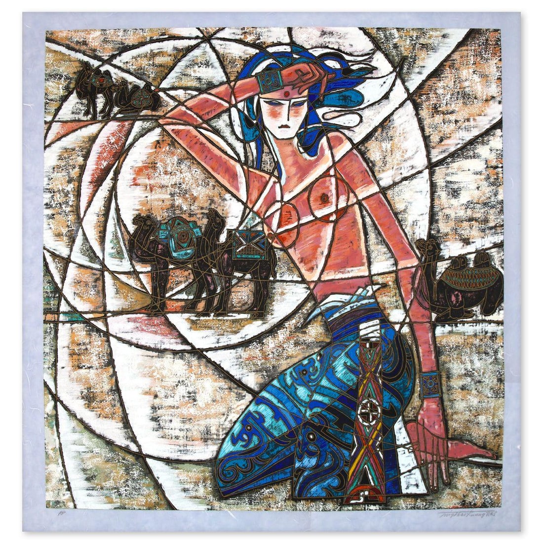 Ting Kuang- Silkscreen "The Silk Road": Artist: Ting Kuang. Medium: Silkscreen. Title: The Silk Road. Size: 40" x 38". Signature: Hand signed and numbered. Reference#: 74862.