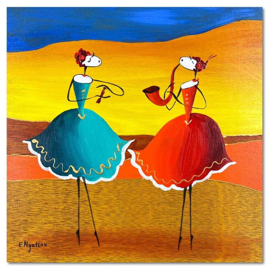 Ester Myatlov, Hand Signed Original Painting on Wood Panel with Letter of Authenticity.: This is an original painting oil on wood panel by Ester Myatlov. Hand signed by the artist, this piece comes with a letter of authenticity. Measures approximately 10" x 10" (image).