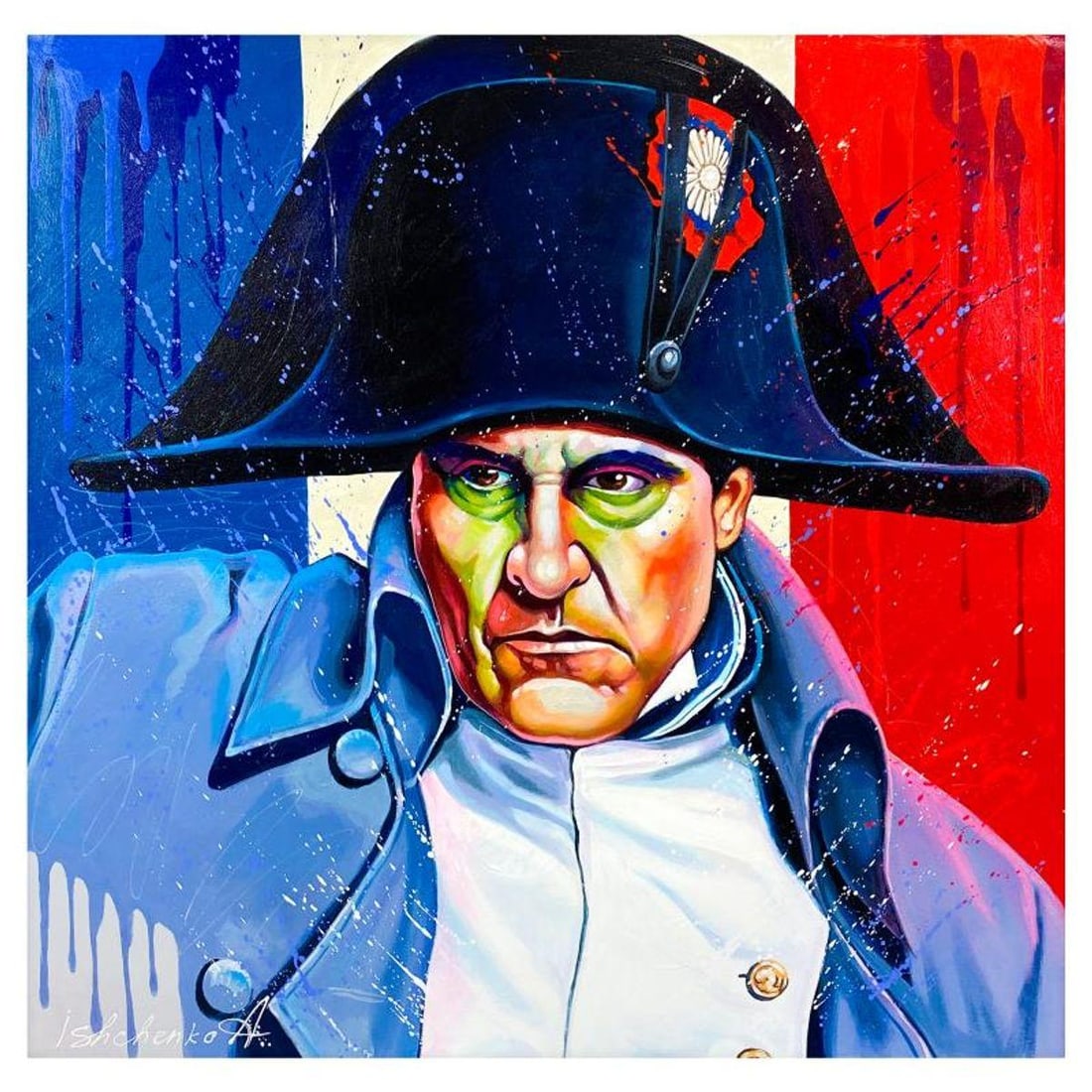 Alexander Ishchenko, "Napoleon" Original Acrylic Painting on Canvas, Hand Signed with Letter: "Napoleon" is an original acrylic painting on canvas by Alexander Ishchenko, hand signed by the artist. Includes Letter of Authenticity. Measures approx. 36" x 36" (image).
