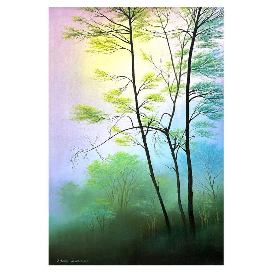 Richard Leung, "Enchanted Forest" Original Oil Painting on Canvas, Hand Signed with a Letter of: "Enchanted Forest"is an original oil painting on canvas by Richard Leung, hand signed by the artist. Includes Letter of Authenticity. Measures approx. 30" x 20" (image).