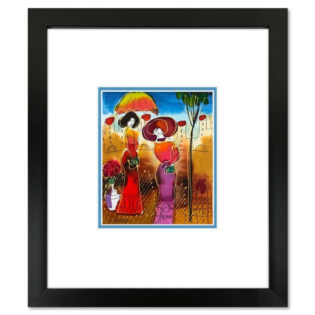 Moshe Leider, Framed Original Mixed Media Watercolor Painting, Hand Signed with Letter of: This is an original mixed media watercolor painting on paper by Moshe Leider. Hand signed by the artist, this piece comes custom framed and includes a Letter of Authenticity. Measures approximately 15