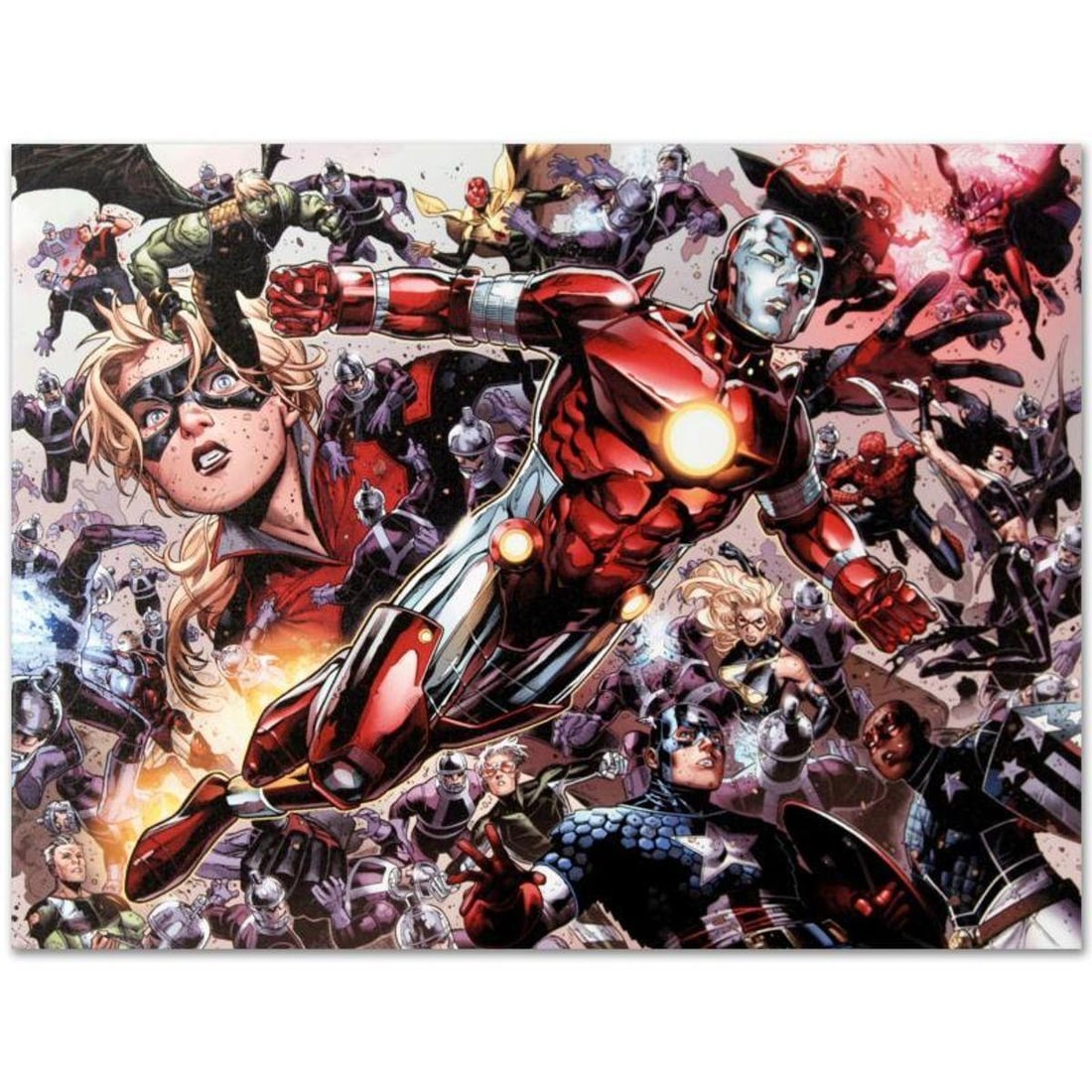 Marvel Comics "Avengers: The Children's Crusade #5" Numbered Limited Edition Giclee on Canvas by Jim: A piece of comic book history, this limited edition, from original art by Jim Cheung, depicts Hulkiling, Iron Lad, Stature, Ms. Marvel, Captain America, Spider-Man, Patriot, Hawkeye, and many other ma