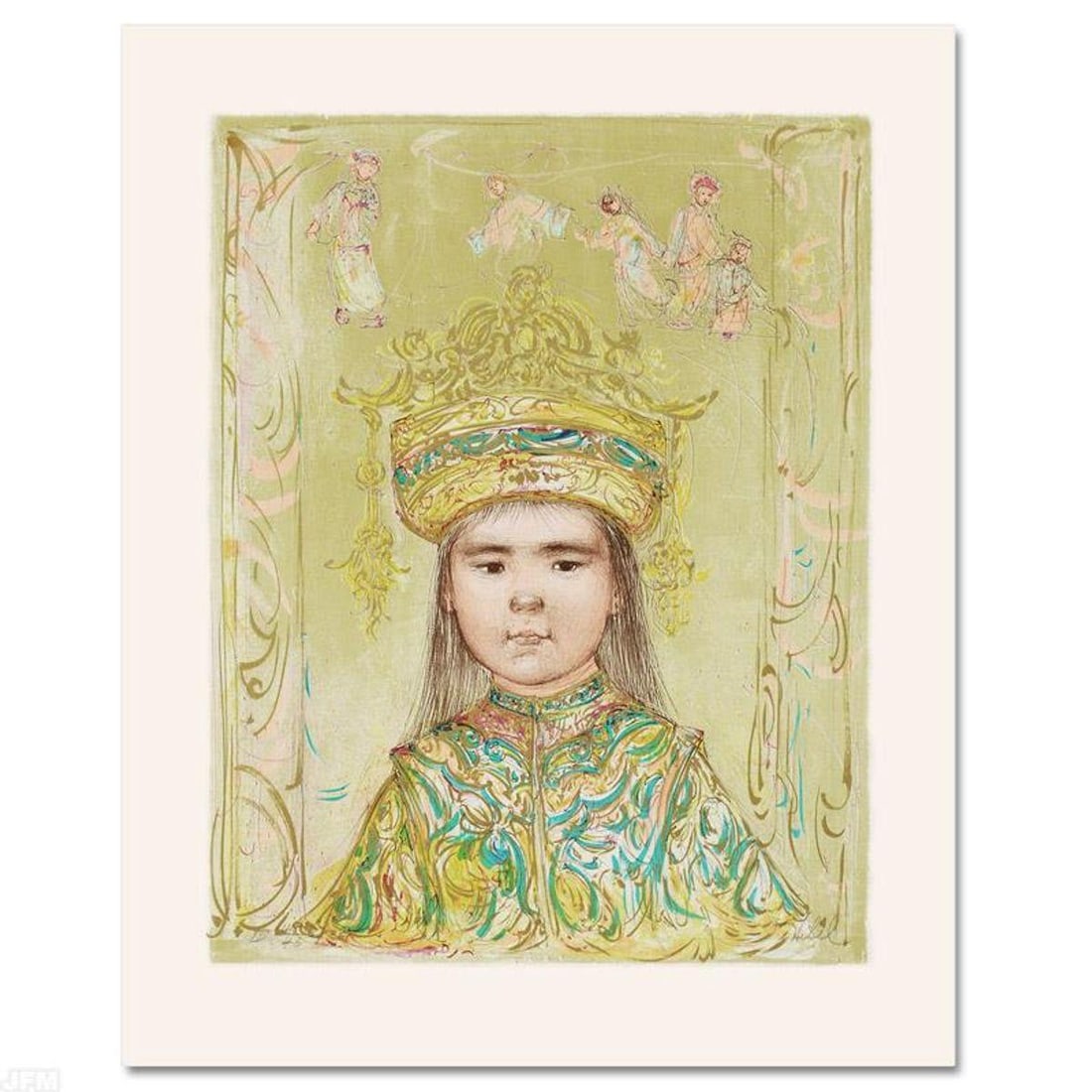 Oriental Daydream Limited Edition Lithograph by Edna Hibel (1917-2014), Numbered and Hand Signed: Oriental Daydream is a limited edition lithograph on paper, numbered and hand signed by Edna Hibel (1917-2014). Includes Certificate of Authenticity! Measures approx. 18" x 22" (with border), 13" x 16