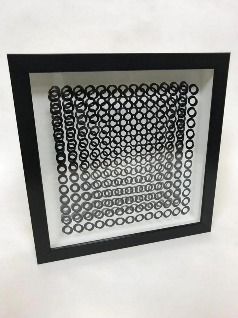 Victor Vasarely- 3D Wall Sculpture/object "Cinetiques": Artist: Victor Vasarely. Medium: 3D Wall Sculpture/object. Title: Cinetiques. Size: 11" x 10". Measures approx. 13" x 11" (framed). Certificate of Authenticity: Is included. Additional: Measures 11x13