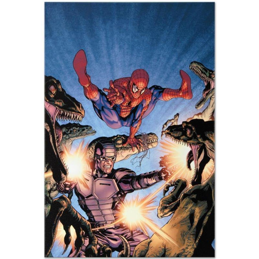 Marvel Comics "Heroes For Hire #7" Numbered Limited Edition Giclee on Canvas by David Yardin with: A piece of comic book history, this limited edition, from original art by David Yardin, depicts an action-packed scene featuring Spider-Man and Paladin. David Yardin has done cover art for such Marvel