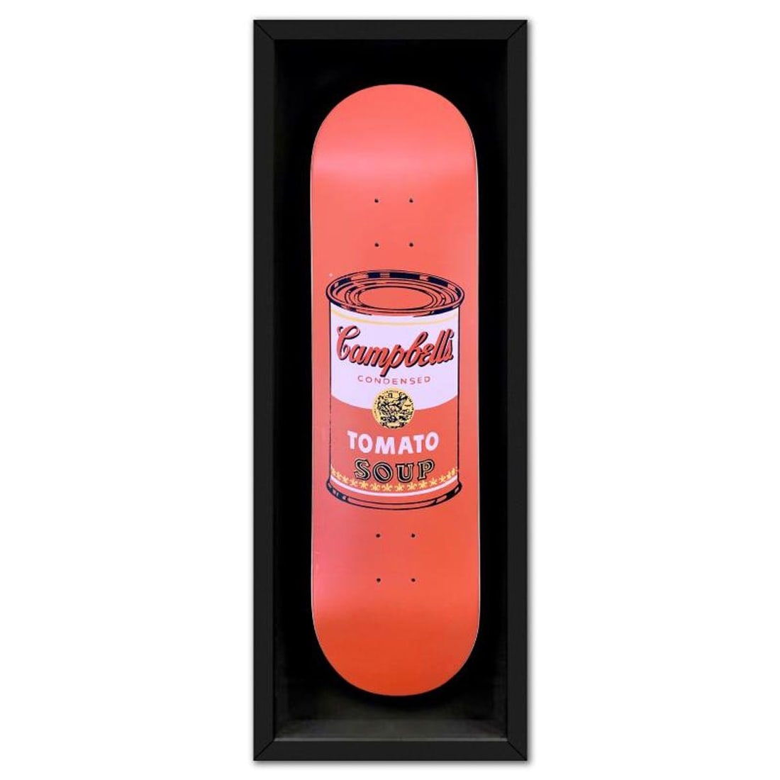 Andy Warhol (1928-1987), "Soup Can (Peach)" Framed Skateboard, Plate Signed with Letter of: Soup Can (Peach) is a skateboard by Andy Warhol (1928-1987), bearing the plate signature of the artist inverso. This triptych comes custom framed. Includes Letter of Authenticity. Measures approx. 38"