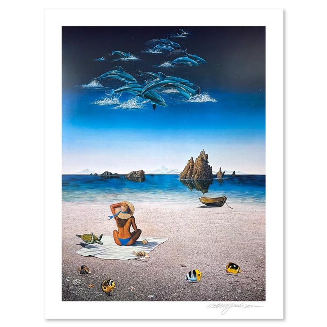 Robert Lyn Nelson, "Summer Illusions" Limited Edition Mixed Media, Numbered and Hand Signed with: Summer Illusions is a limited edition mixed media on paper by Robert Lyn Nelson, numbered and hand signed by the artist. Includes Letter of Authenticity. Measures approx. 26.5" x 35" (border), 22.5" x