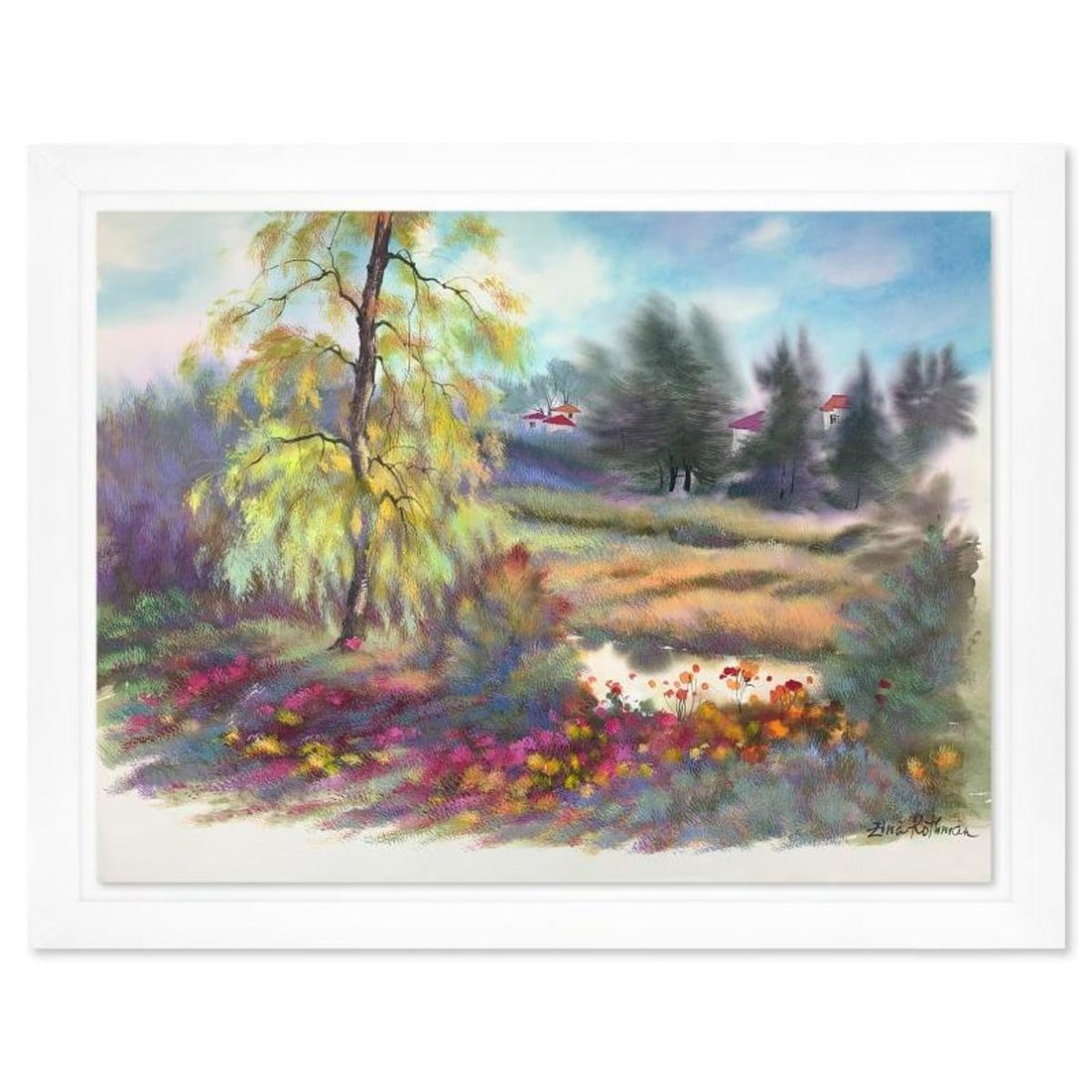 Zina Roitman, Framed Hand Signed Original Painting with Letter of Authenticity.: This is an untitled original painting on paper by Zina Roitman. The piece is hand signed, framed, and comes with a letter of authenticity. Measures approximately 28" x 35.5" (frame), 24" x 31.5" (shee