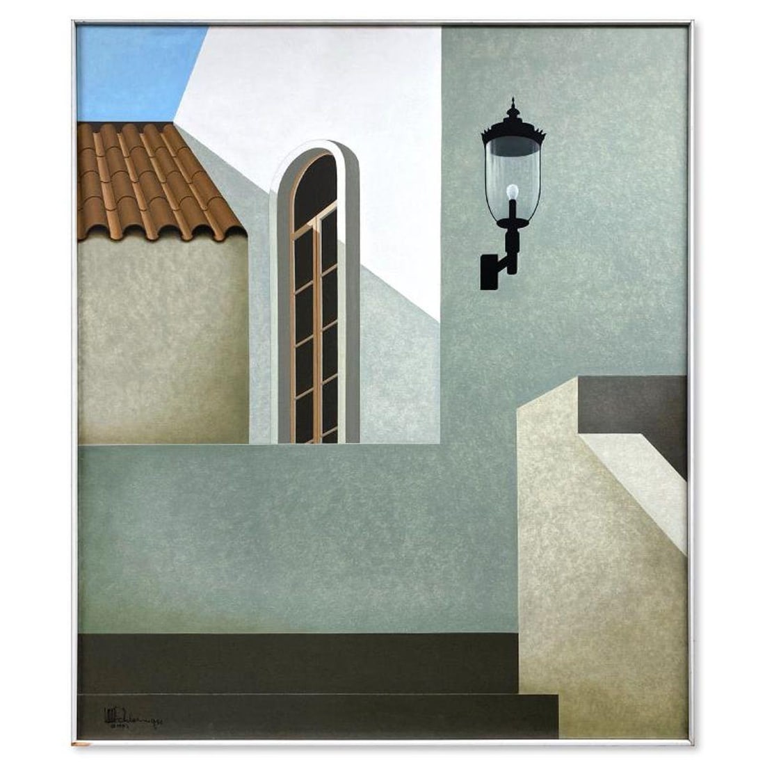 William Schlesinger (1915-2011), Framed Original Oil Painting on Canvas (42.5" x 36.5"), Dated 1983: This is an original oil painting on canvas by William Schlesinger (1915-2011), dated 1981 and hand signed by the artist. This piece comes framed in a box frame; due to the age of the piece there is mi