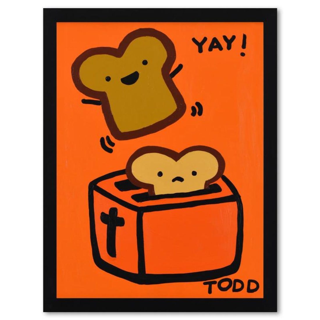 Todd Goldman, "Toast" Framed Original Acrylic Painting on Canvas, Hand Signed with Letter of: "Toast" is an original acrylic painting on canvas, hand signed by Todd Goldman. This piece comes framed. Includes Letter of Authenticity. Measures approx. 20" x 26" (frame), 17.5" x 23.5" (image).