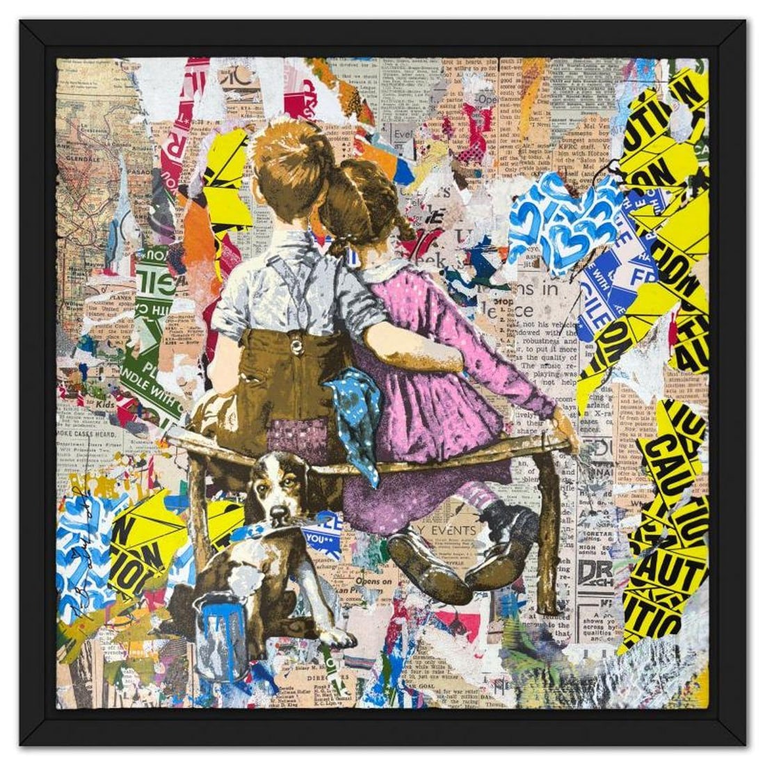 Mr Brainwash, '"Work Well Together" Framed Unique (UNQ) Mixed Media, Hand Signed with Certificate of: "Work Well Together" is a unique (UNQ) mixed media on deckle edge paper by Mr Brainwash, hand signed and thumbprinted inverso by the artist. This piece comes custom framed. Includes Certificate of