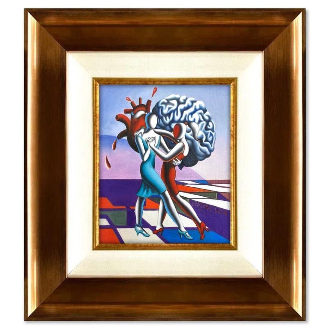 Mark Kostabi, "Together Aagin" Framed Original Oil Painting on Canvas, Hand Signed with a: "Together Aagin"is an original oil painting on canvas by Mark Kostabi, hand signed by the artist. This piece comes custom framed. Includes Certificate of Authenticity. Measures approx. 22" x 20" (fram