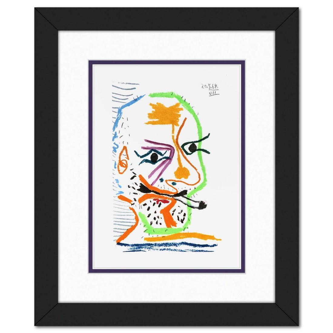 After Pablo Picasso- Lithograph on Arches paper "Le GoÃ»t du Bonheur 21": Artist: After Pablo Picasso. Medium: Lithograph on Arches paper. Title: Le GoÃ»t du Bonheur 21. Size: 11" x 8". Measures approx. 16.5" x 13.5" (framed). Certificate of Authenticity: Is included. Ref