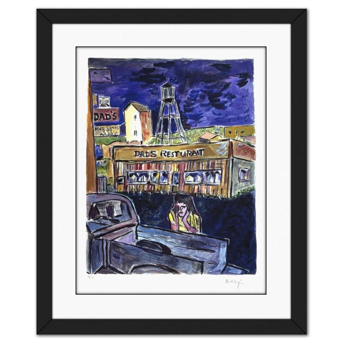 Bob Dylan, "Dad's Restaurant" Framed Limited Edition, PP Numbered 1/2 and Hand Signed with Letter of: "Dad's Restaurant" is a limited edition giclee on paper by Bob Dylan, PP numbered 1/2 and hand signed by the artist. This piece comes custom framed. Includes Letter of Authenticity. Measures approx. 3