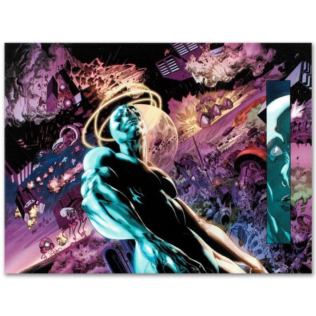 Marvel Comics "Silver Surfer: In Thy Name #3" Numbered Limited Edition Giclee on Canvas by Tan Eng: A piece of comic book history, this limited edition, from original art by Tan Eng Huat, depicts the famous Silver Surfer. Named 'Best New Talent' in the National Comics Awards (NCA) 2002, Tan Eng Huat