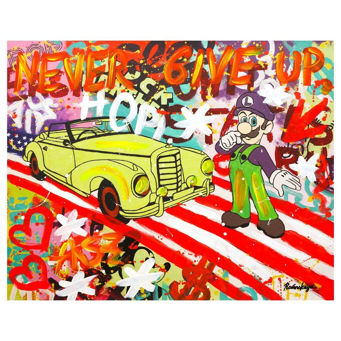 Nastya Rovenskaya- Mixed Media "About To Drive": Artist: Nastya Rovenskaya. Medium: Mixed Media. Title: About To Drive. Size: 24" x 30". Signature: Hand Signed. Certificate of Authenticity: Is included. Reference#: 44462.