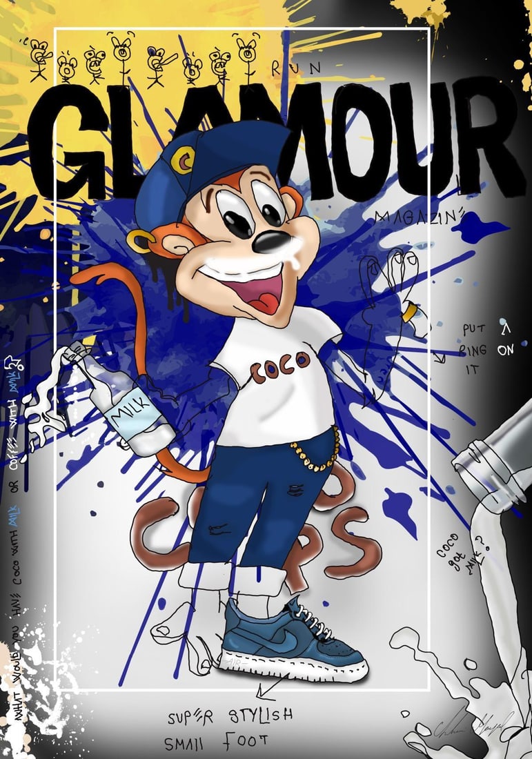 Shani Moyal- Mixed Media "Coco pops": Artist: Shani Moyal. Medium: Mixed Media. Title: Coco pops. Size: 33" x 24". Signature: Hand Signed by the artist. Certificate of Authenticity: Is included. Reference#: 14241.