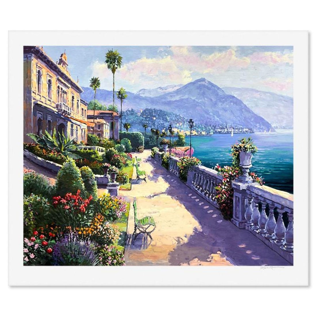 Sam Park, "Lake Como Promenade" Limited Edition Printer's Proof Serigraph, Numbered and Hand Signed (1 of 2)