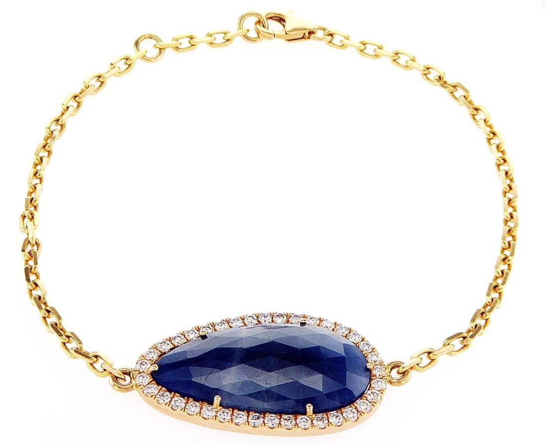 14kt Yellow Gold 10.98ctw Diamond Bracelet: One 14k yellow gold bracelet, set with sapphire and natural diamonds. Jewelry Weight: 7.62Grs Total Diamonds Weight: 10.98Cts DSL Appraised. Certificate Number: Issued before shipping. Ref#: j18401.