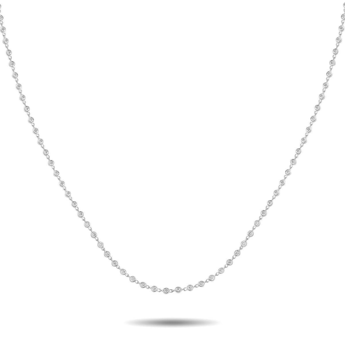 18K WHITE GOLD 4.50CT DIAMOND NECKLACE: This necklace is ideal for anyone who appreciates understated elegance. The entire 18K White Gold chain is elevated by sparkling Diamonds with a total weight of 4.50 carats. It measures 34 long and co