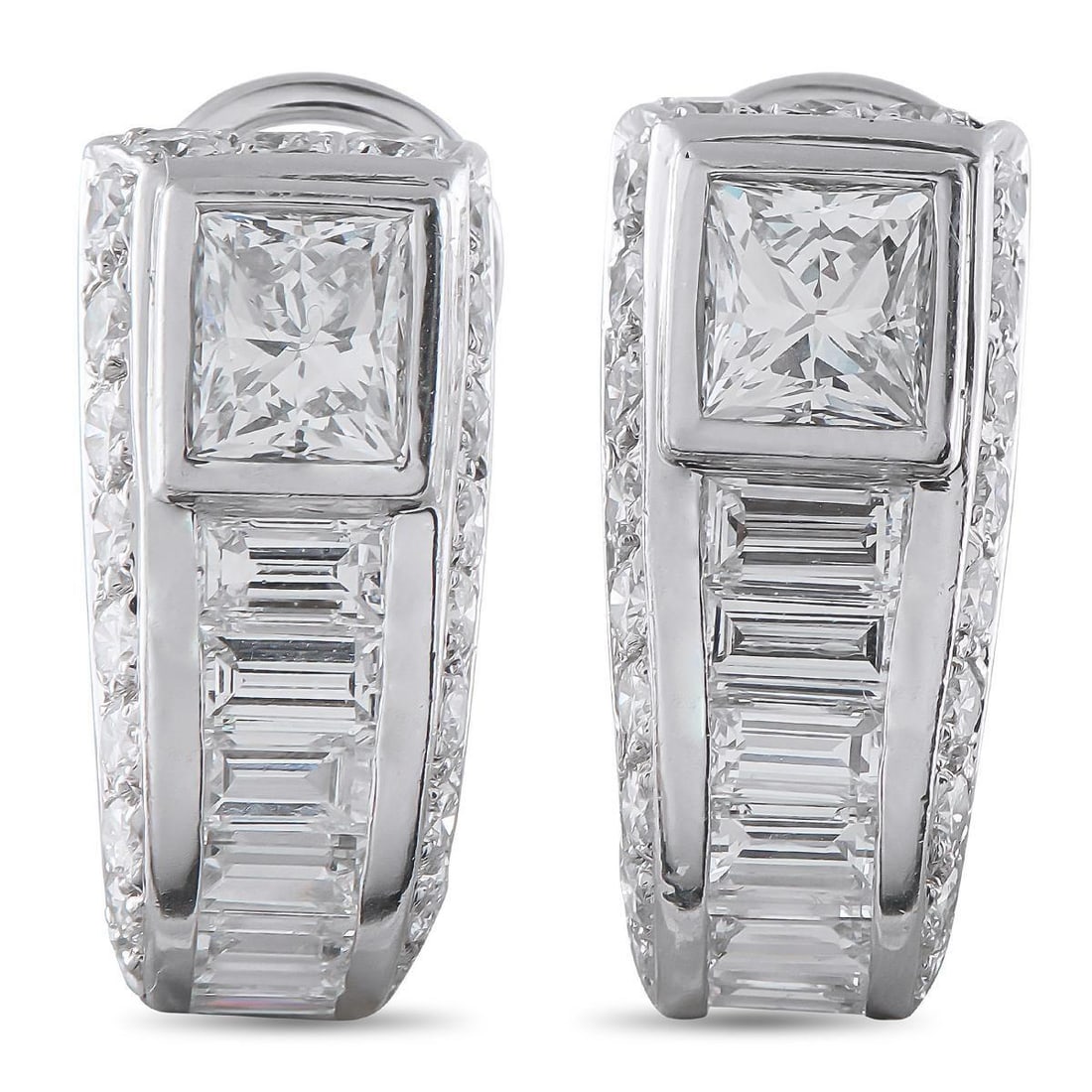 ADLER 18K WHITE GOLD 4.70CT DIAMOND CLIP-ON EARRINGS: A geometric design makes these Adler earrings incredibly elegant. They include central Diamonds with a total weight of 2.20 carats and additional Diamond accents totaling 2.50 carats. Crafted with cur