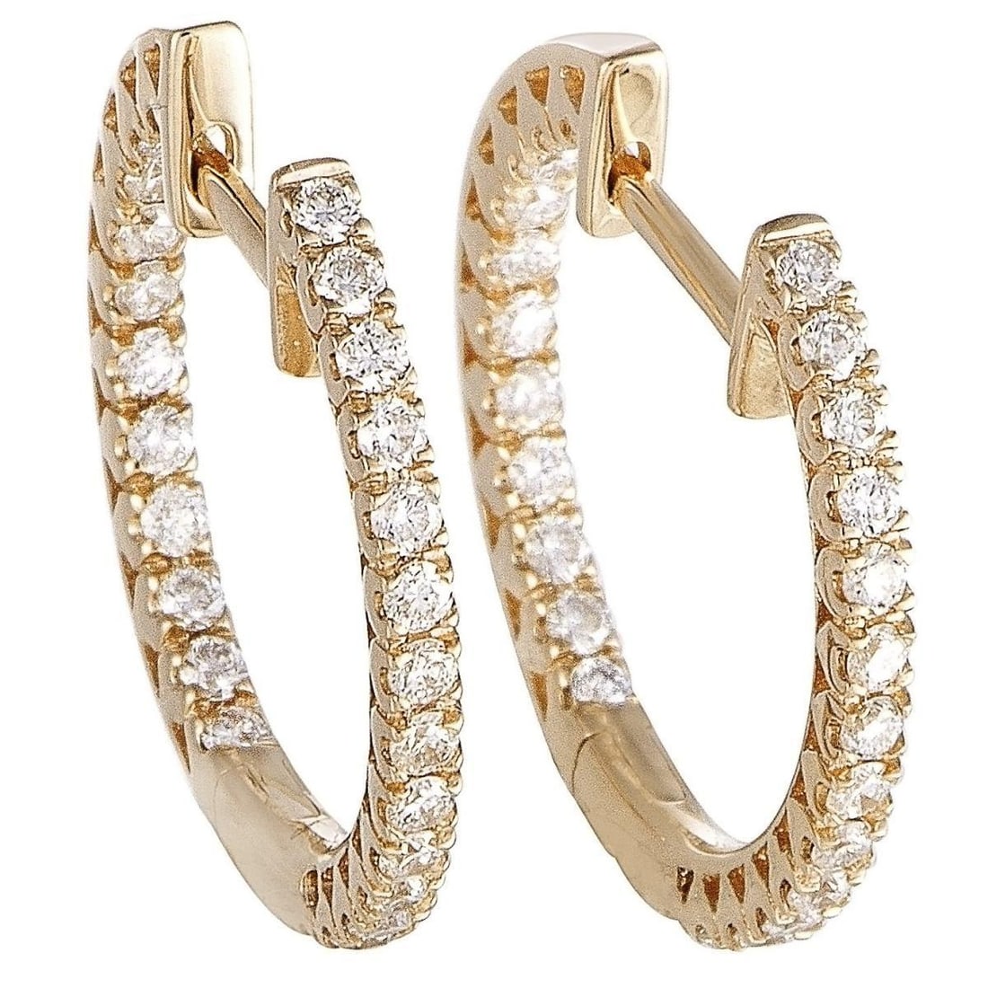 14K YELLOW GOLD 0.66CT DIAMOND INSIDE-OUT HOOP EARRINGS: Stylish and imaginative, this 14K yellow gold set is decorated with 0.66ct of brilliant-cut diamonds set on the interior and exterior of this dainty design. Category: Earring Condition: Brand New Gend