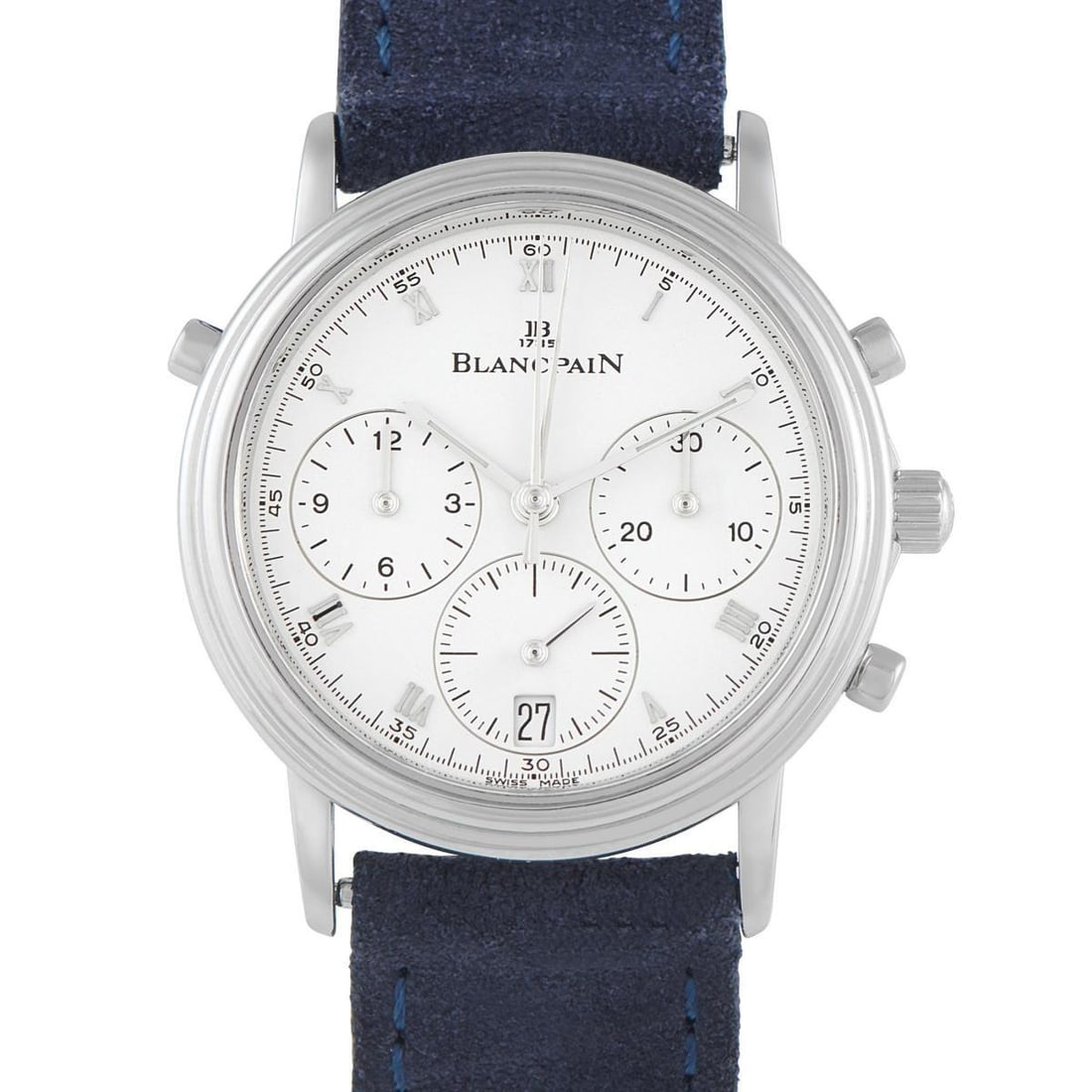 BLANCPAIN VILLERET SPLIT SECONDS CHRONOGRAPH PLATINUM WATCH: Here is one of Blancpain's Six Masterpieces: the neo-vintage Blancpain 1186 dubbed as the world's first rattrapante chronograph (split-seconds). This sophisticated timepiece features a 34mm platinum c