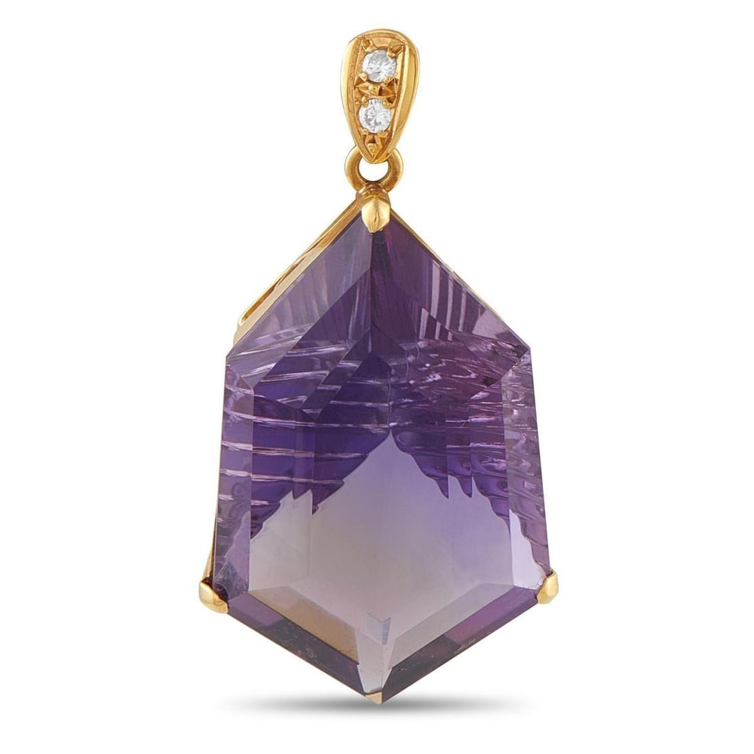 18K YELLOW GOLD 0.07CT DIAMOND AND AMETHYST PENDANT (1 of 3)