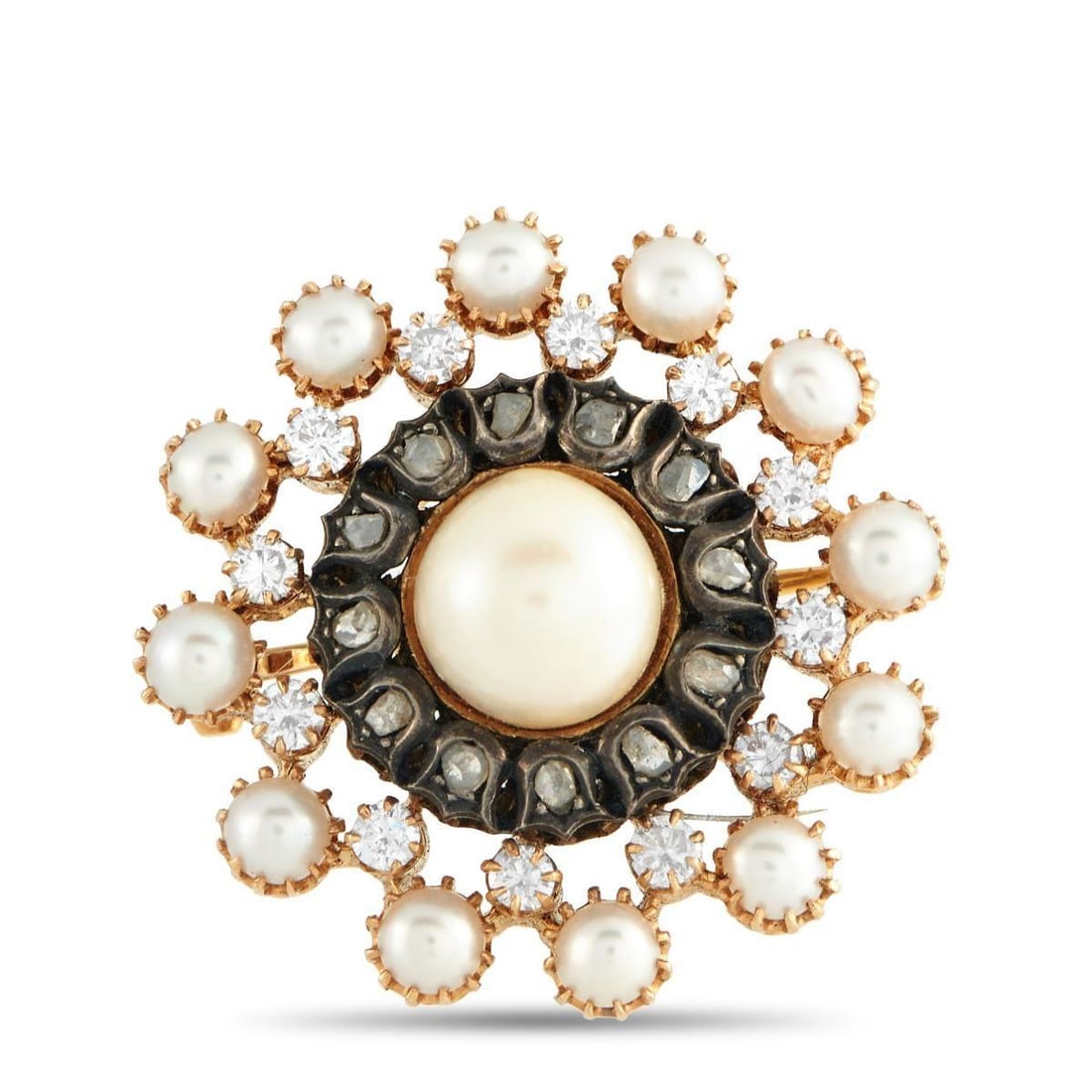 18K ROSE GOLD 0.50CT DIAMOND AND PEARL BROOCH (1 of 3)