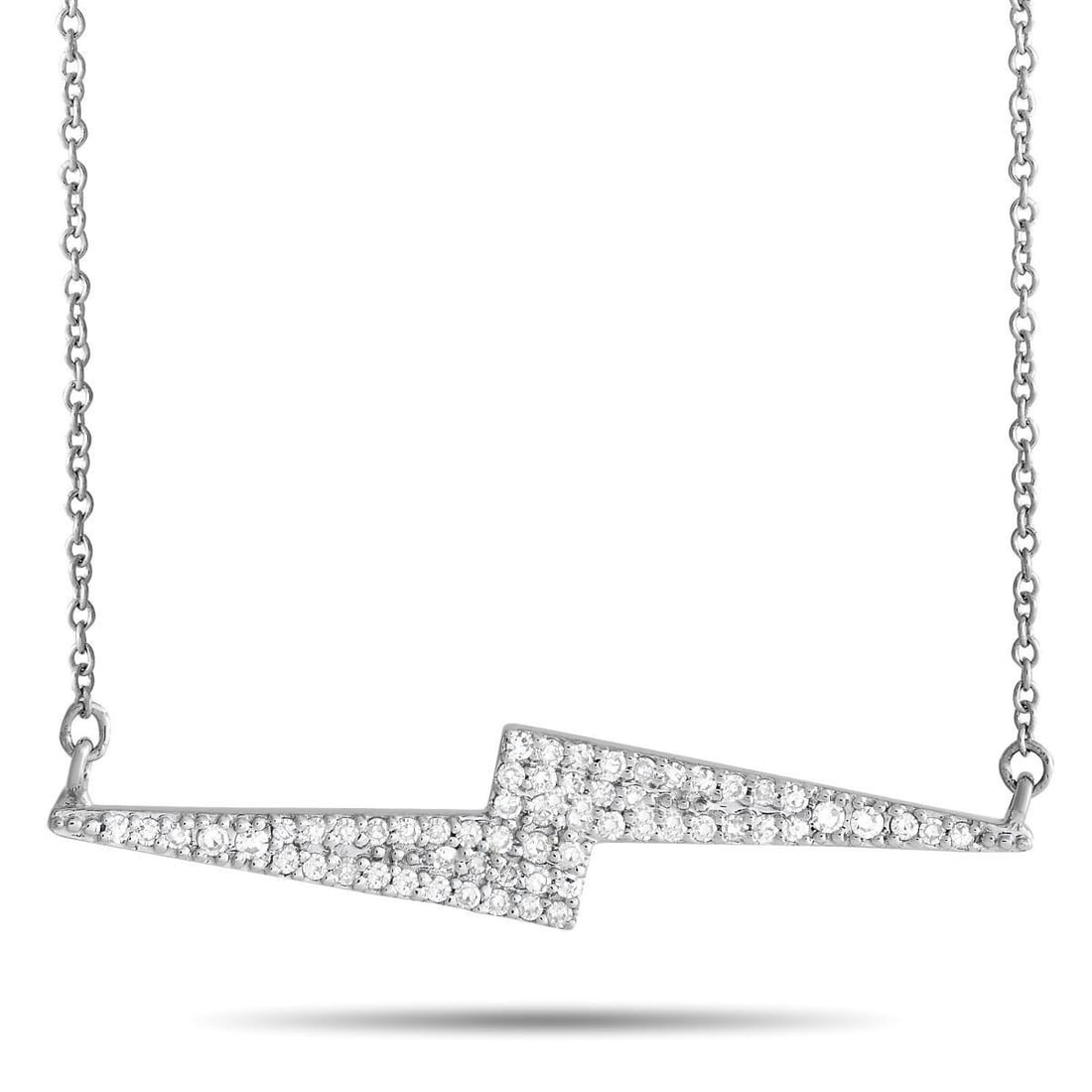 14K WHITE GOLD 0.25CT DIAMOND LIGHTNING BOLT NECKLACE: Just the spark your style needs. Turn to this trendy lightning bolt necklace to freshen up a basic outfit. It is crafted in 14K white gold and has a 16 chain holding a 0.25 x 1.25 diamond-studded ligh