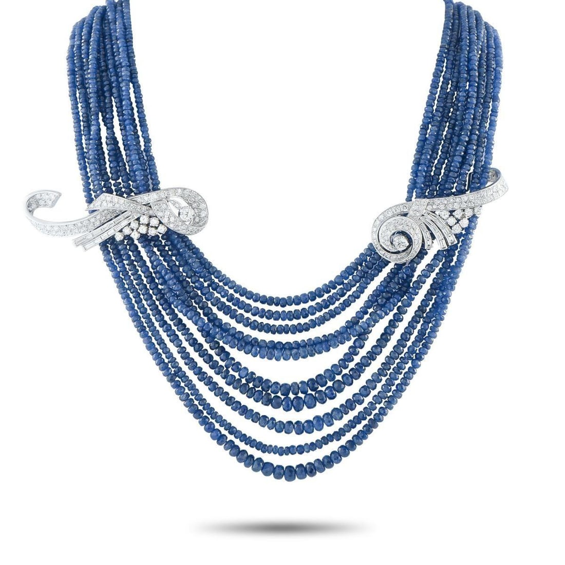 18K WHITE GOLD 9.75CT DIAMOND AND 400.0CT SAPPHIRE MULTI-STRANDNECKLACE (1 of 3)